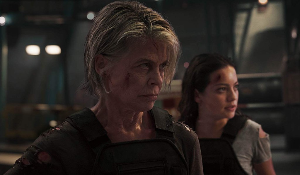 Linda Hamilton and Natalia Reyes in Terminator: Dark Fate