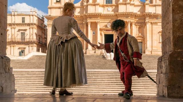 Haley Bennett and Peter Dinklage in Cyrano