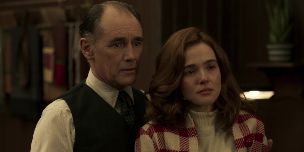 Mark Rylance and Zoey Deutch in The Outfit