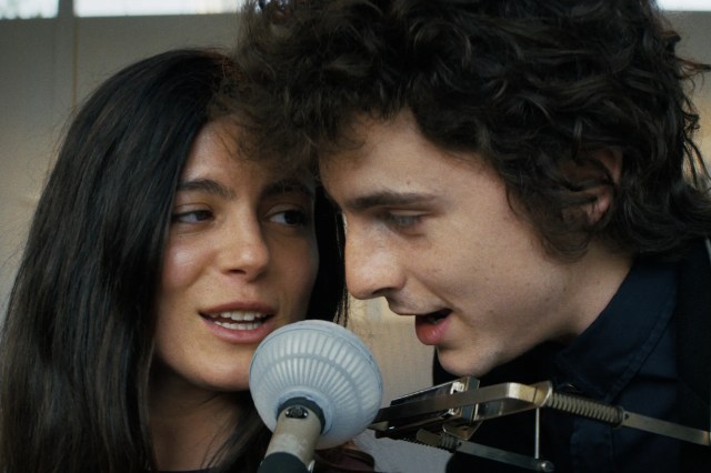 Monica Barbaro and Timothee Chalamet in A Complete Unknown